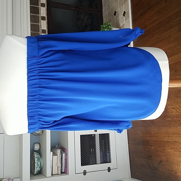 Express Royal Blue Off The Shoulder  Long Sleeve Top - Picture 2 of 4